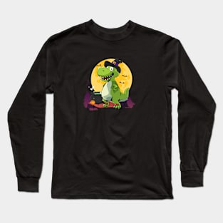 Halloween Dinosaur Witch Long Sleeve T-Shirt